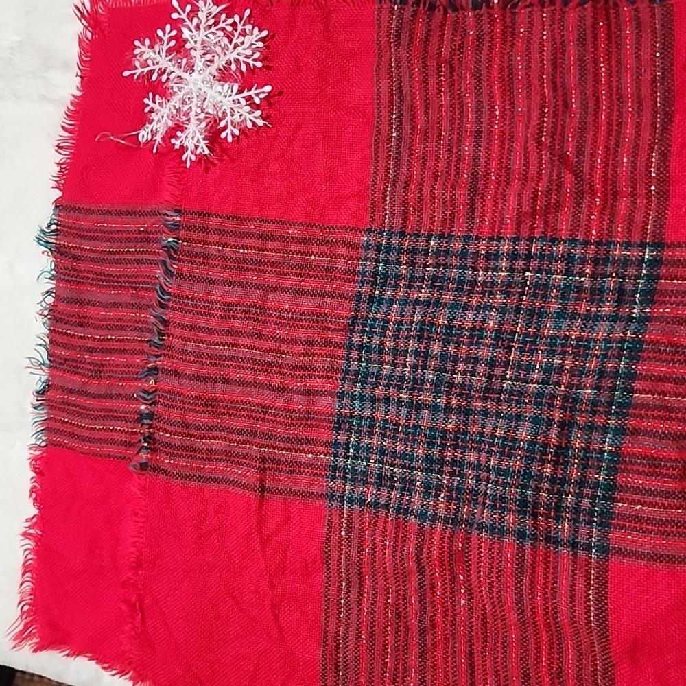 Red Plaid Scarf with Snowflake Accent ( 2 - Total ) - Picture 3 of 3